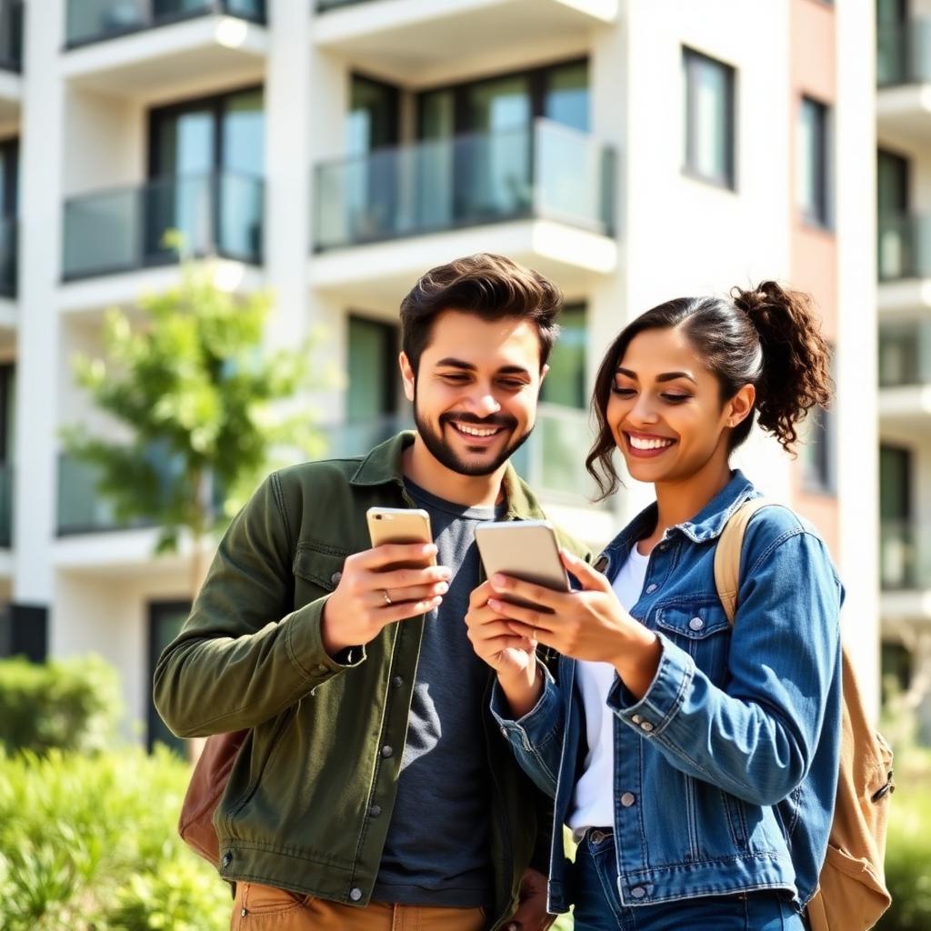 Casal utilizando o aplicativo da Borges no celular